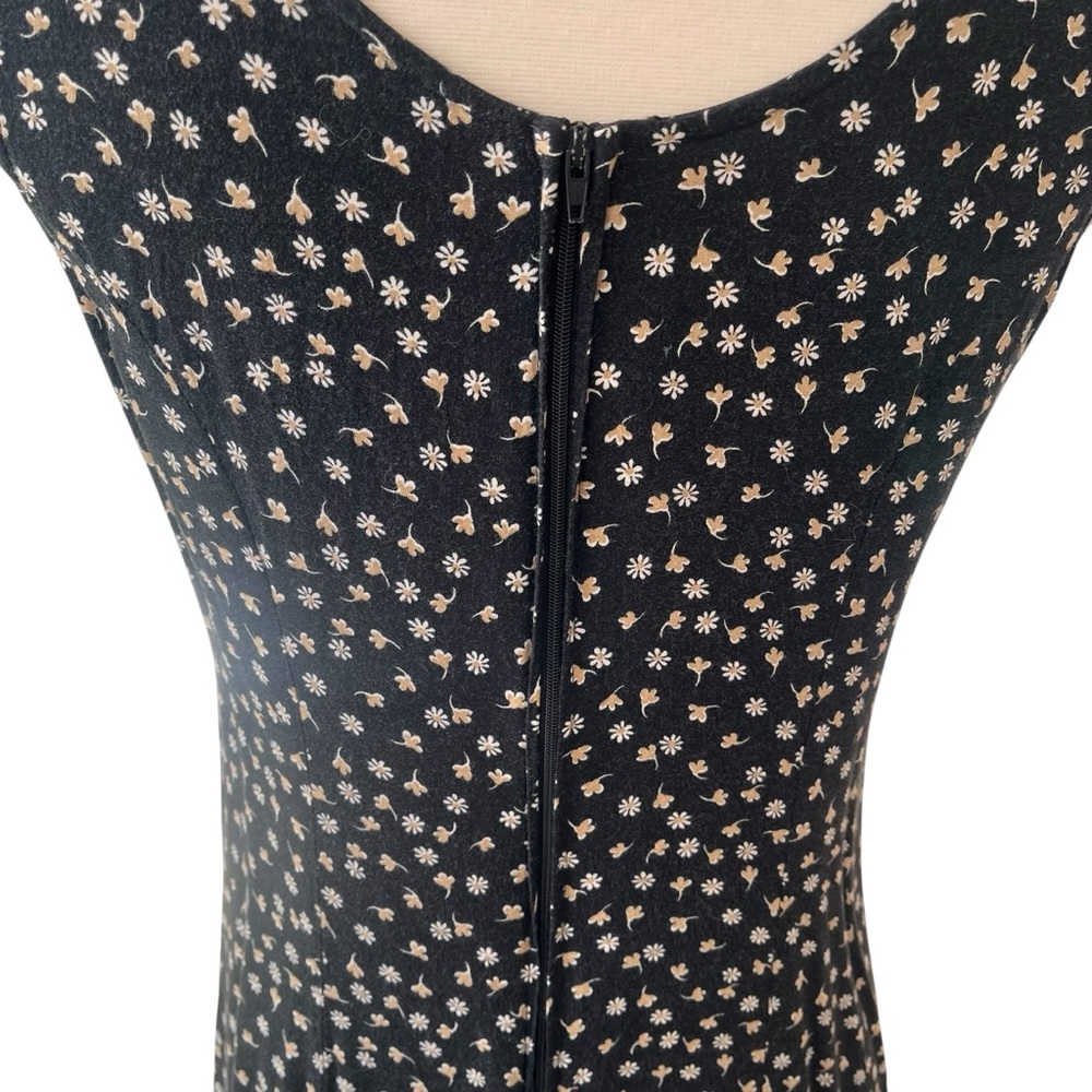 Vintage 80s midi tank dress black shabby chic ditzy floral rayon S - Picture 12 of 14